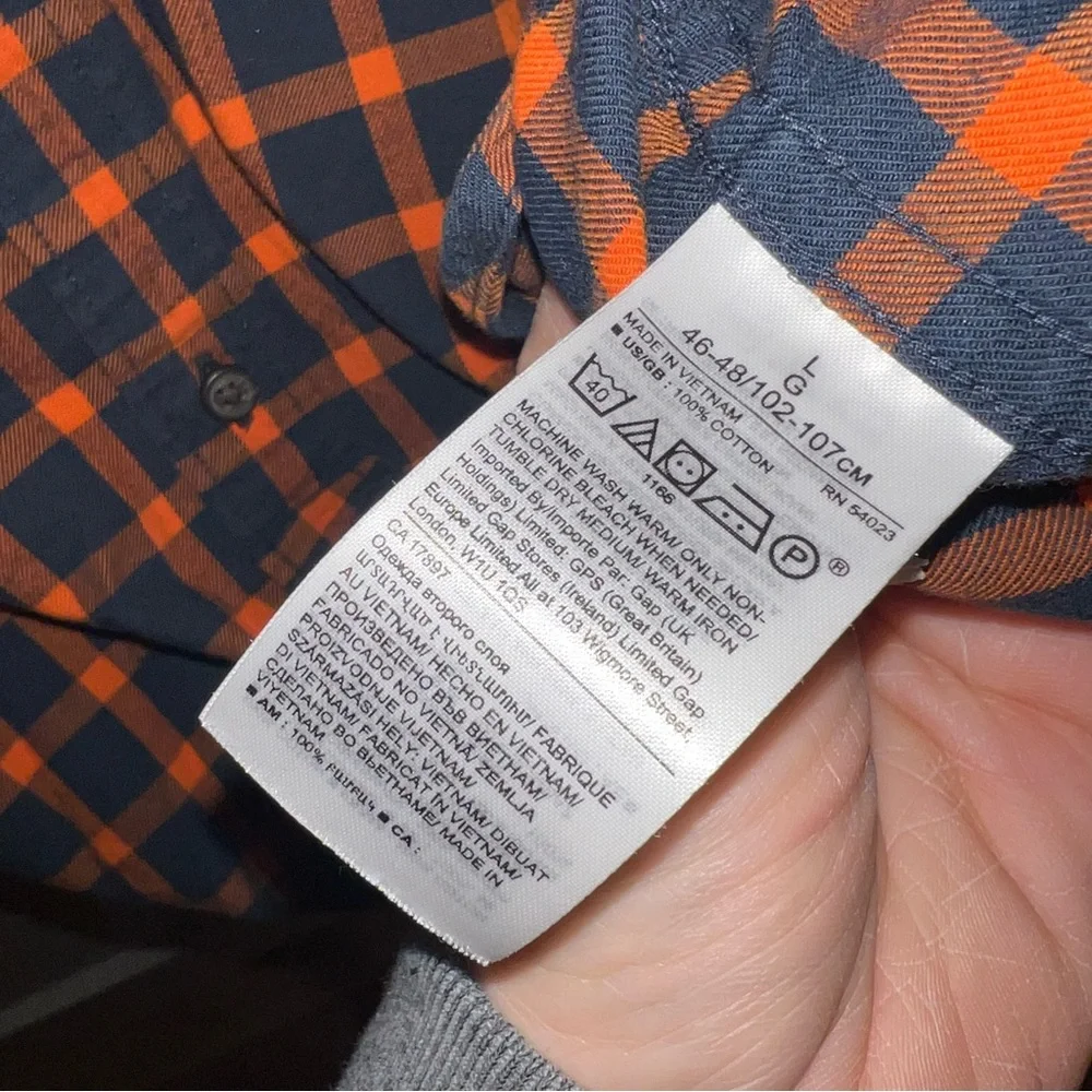 Banana Republic UNTUCKED SLIM-FIT FLANNEL SHIRT orange plaid size large